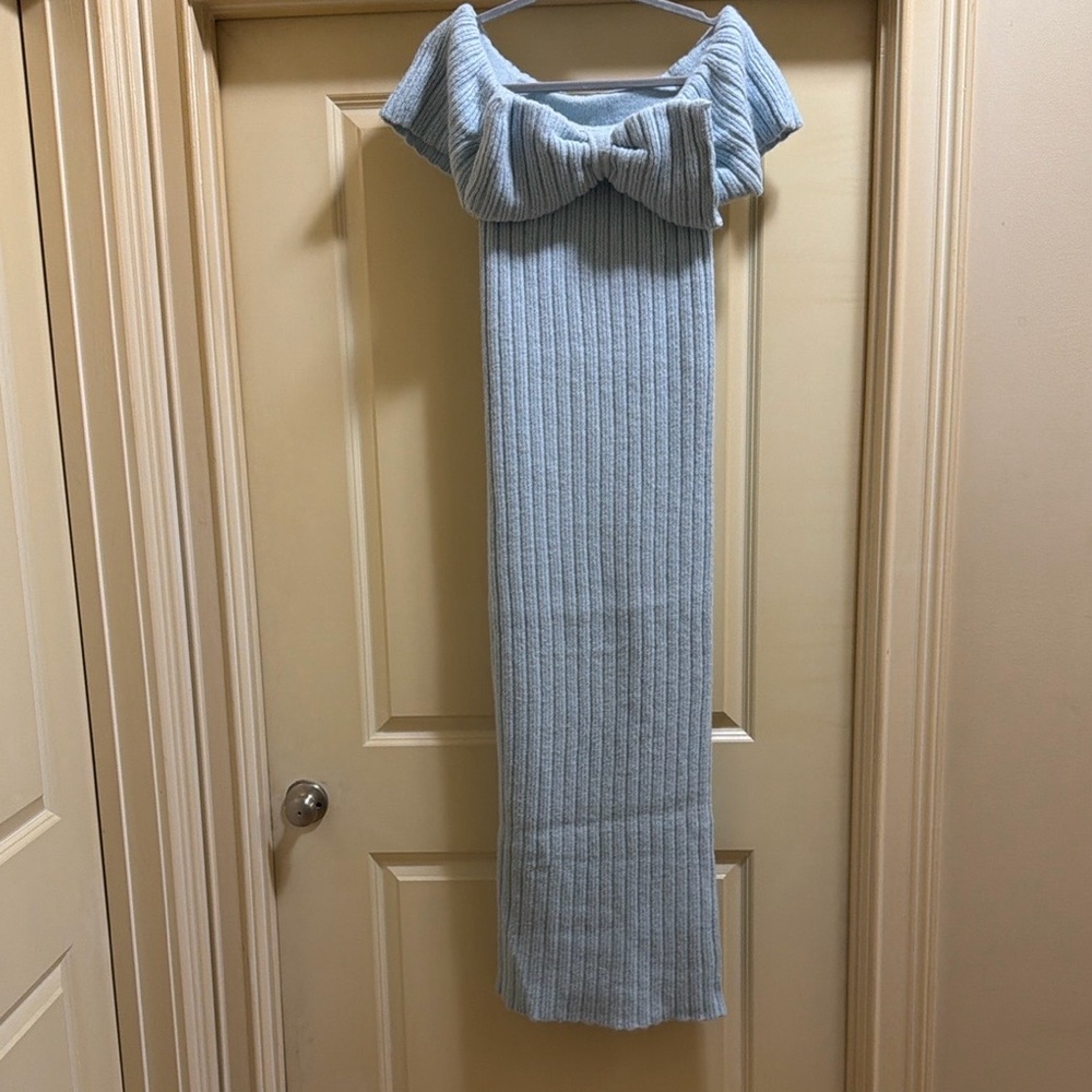 Worth Collective Light Blue Ribbed Knit Maxi Dress